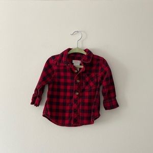 Joe Fresh Buffalo Check Plaid Red Black Button Up Shirt Size 6-12 M
